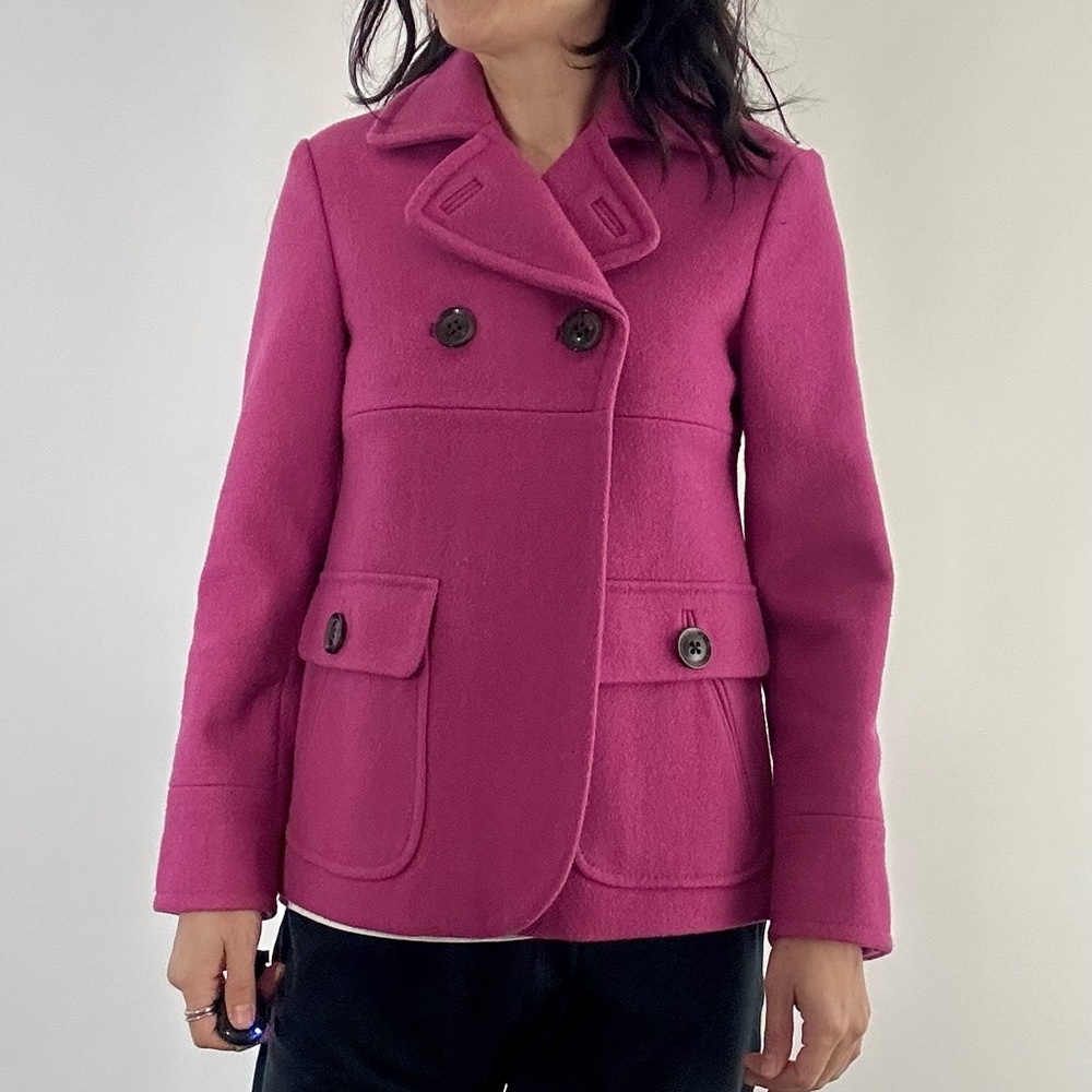 GAP Women's Short Fuchsia Pea Coat in XS Petite with Button Pockets